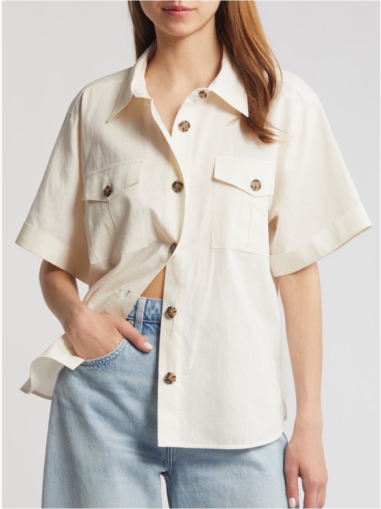 Frame Nwot Pocket Short Sleeve Utility Shirt Size Xs Cream
